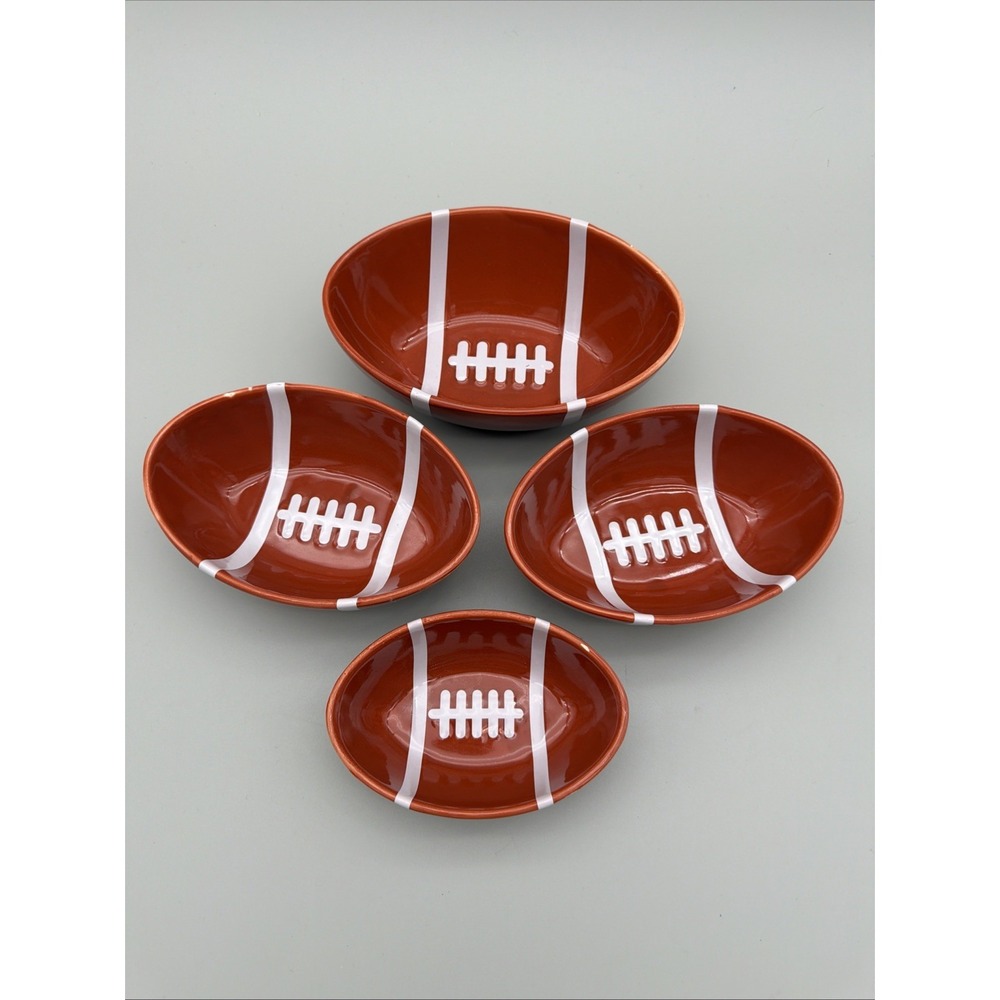 Eternal Living Superbowl Football Party Bowls Set Of 4.  7.5" 6.75" 5.5"